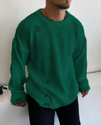 Produktbild von Männer Knit mit Riss Drop Shoulder Pullover Oversize XL Grün
