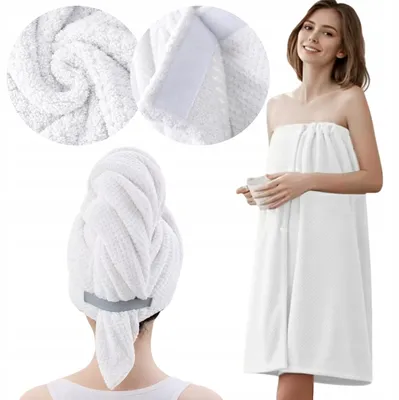 Produktbild von Badetuch Set aus Mikrofaser - 140x85 cm - Saunakilt mit Haarturban - Weiß