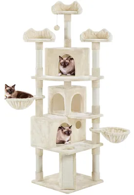Immagine prodotto di Yaheetech, albero per gatti grande XXL, altezza 194 cm, con 9 pali per graffiare, color beige