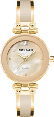Productafbeelding van Anne Klein dameshorloge met diamanten wijzerplaat, zwarte emaille armband, goudkleurig, verstelbaar, quartz uurwerk, kast 28 mm, siergesp