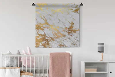 Produktbild von MuchoWow® Wandteppich Wandbehang Marmor - Gold - Weiß 90x90 cm Tapisserie Dekoration Wandtuch - Wandaufhänger