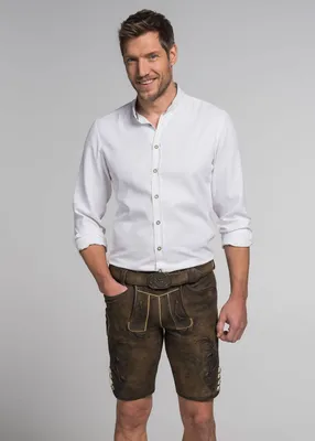 Produktbild von Wolverine Herren Trachtenhose Lederhose kurzhose mit Gürtel Ziegenvelour bestickt, Größe:50/M, Farbe:Schwarz