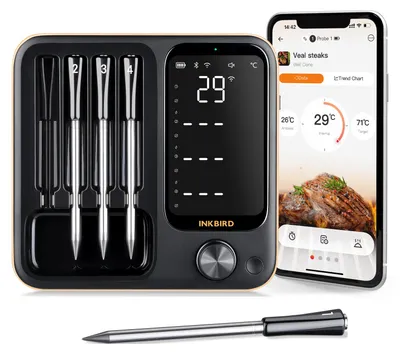 Produktbild von Kabelloses Fleischthermometer mit 2 Sonden – Bluetooth, WLAN – Edelstahlsonde – für Grillen, Kochen und Barbecue