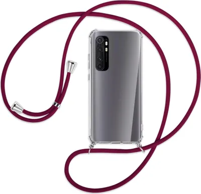 Produktbild von Handykette Backcover-Schutzhülle mit Band (Metall silberfarben) für Xiaomi Mi Note 10 Lite - dunkelrot