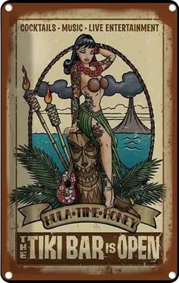 Produktbild von vianmo Blechschild 18x12 cm TIKI Bar is Open Cocktail Music