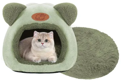 Immagine prodotto di Cuccia per gatti lavabile, adatta per interni, con base antiscivolo e tappetino removibile, colore verde, dimensioni 36x36 cm