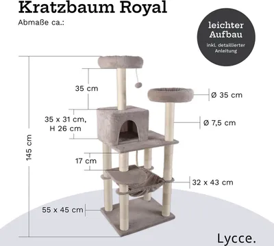 Kratzbaum Royal Kratzbaum grau Kratzmöbel mit Sisal und Plüsch