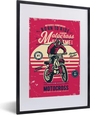 Produktbild von MuchoWow® MuchoWow® Gerahmtes Poster Motocross - Vintage - Angebot 30x40 cm - Poster mit zchwarzem Bilderrahmen - Wandposter Schlafzimmer