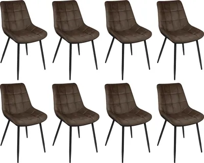 Produktbild von 8er Set Esszimmerstühle Küchenstuhl Polsterstuhl Wohnzimmerstuhl aus Samt mit Rückenlehne Dunkelbraun