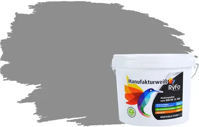 Produktbild von RyFo Colors Bunte Wandfarbe Manufakturweiß Arktisgrau 3l - weitere Grau Farbtöne und Größen erhältlich, Deckkraft Klasse 1, Nassabrieb Klasse 1