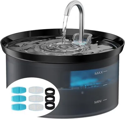 Productafbeelding van Zeer stille drinkfontein voor huisdieren met koolstoffilter, 2,5 liter, spatwaterdicht