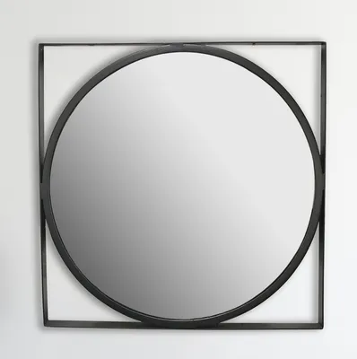 Wandspiegel 54x54 cm Metall Design Hängespiegel Schwarz - Eisen Dekospiegel Rund mit quadratischem Rahmen - Spiegel Wand Klein - Flurspiegel Garderobenspiegel Modern_#sku_SAFWL7.100#
