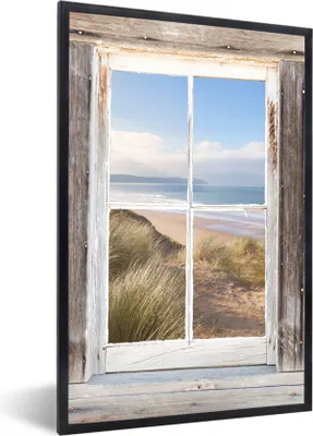 Produktbild von MuchoWow® Gerahmtes Poster Strand - Meer - Blick 60x90 cm - Poster mit Schwarzem Bilderrahmen Wandposter Rahmen Foto Bilder - Kunst