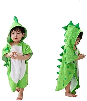 Immagine prodotto di Asciugamano con cappuccio a forma di dinosauro Ibbenzoa® per bambini – 100% cotone, assorbente, dimensioni 55x110 cm (0-4 anni) e 65x135 cm (4-8 anni), ideale per la spiaggia e il bagno