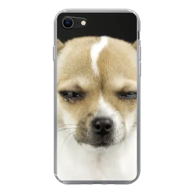 Produktbild von MuchoWow® Handyhülle Schutzhülle Hülle für iPhone SE 2022 Weinender Hund auf schwarzem Hintergrund Silikon Softcase Handy Hülle