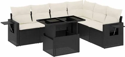 Produktbild von vidaXL 7-tlg. Garten-Sofagarnitur mit Kissen Schwarz Poly Rattan