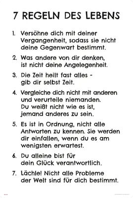 Produktbild von 7 Regeln des Lebens - Weiß - Motivations Kunstdruck Poster - Größe cm