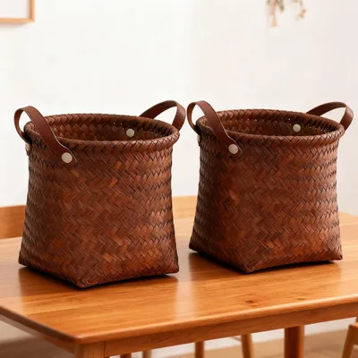 Imagen del producto de Omgoods - Juego de 2 cestas de almacenamiento de ratán sintético, 25 cm