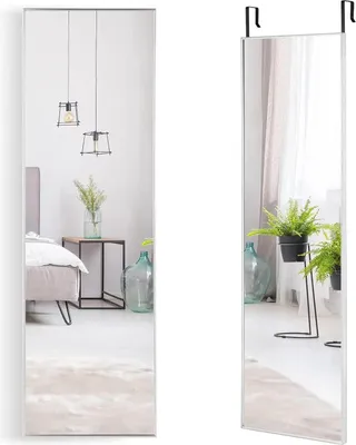 Immagine prodotto di Specchio a figura intera - Specchio da parete e da porta - 37 x 120 cm - Ganci di sospensione regolabili in altezza - Per camera da letto, corridoio, soggiorno - Argento