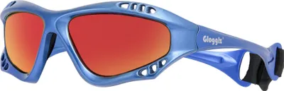 Produktbild von Glogglz® Finz Polarisierte Sport-Sonnenbrille - Blau mit Orangen Spiegellinsen - Anti-Beschlag - Ideal für Aktive Sportarten und Wassersport