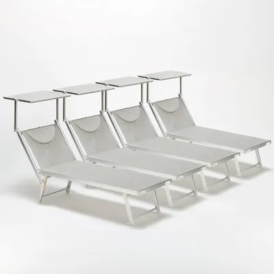 Immagine prodotto di set di 4 lettini da spiaggia professionali in alluminio con tetto Santorini - grigio