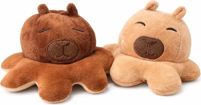 Produktbild von Wende Capybara Kuscheltier 2in1 – Reversibles Plüschtier Braun/Beige – Weiches Stofftier zum Wenden – Stressabbau, Geschenk für Kinder & Erwachsene