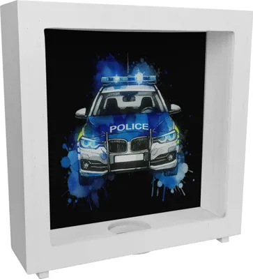 Produktbild von Polizeiauto Rahmen Spardose aus Holz