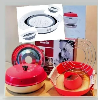 Produktbild von Omnia Backofenset mit Silikonform, Aufbackgitter und faltbaren Küchensieb & Schüssel Set, Zangengriff und Aufbewahrungsbeutel