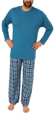 Produktbild von Herren Schlafanzug Pyjama lang mit Flanell Hose - auch in Übergrössen - 281 101 90 648 ; blau , 50