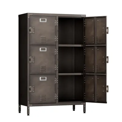 Produktbild von Yizosh Spind, Schließfachschrank, Metallschrank mit 6 Türen und Schloss, 75 x 35 x 130 cm, Vintagebraun