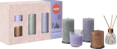 Produktbild von Set Aus 3 Kerzen, 1 Packung Duftstäbchen Und 1 Duftkerze