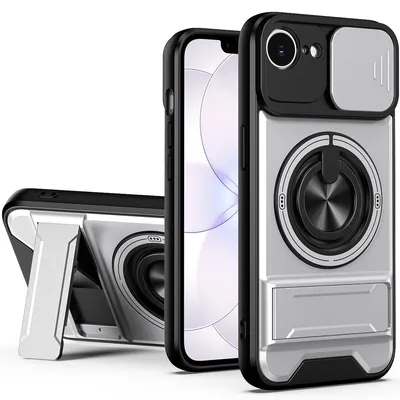 Obrázek produktu pro Magnetické pouzdro pro iPhone 17e / iPhone 16e Ochranné pouzdro s posuvným krytem fotoaparátu a kroužkovým stojánkem Stříbrná