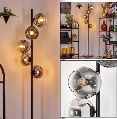 Produktbild von Villamare Stehlampe aus Metall/Glas in Schwarz/Chrom/Rauch/Klar, Vintage-Design