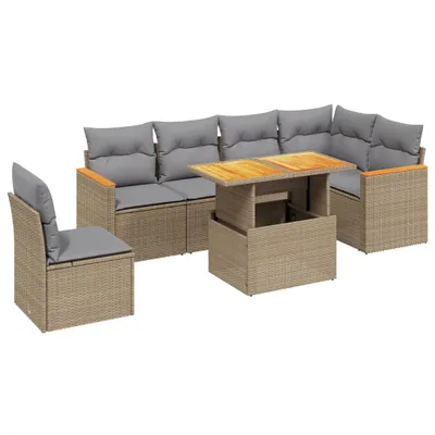 Produktbild von 7-tlg. Garten-Sofagarnitur mit Kissen Beige Poly Rattan