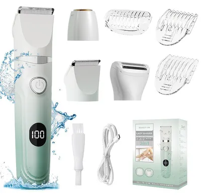 Produktbild von Damen 3-in-1 elektrischer rasierer, gesicht & körper, nass & trocken, mit led-display, usb-aufladbar, lila