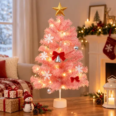 Produktbild von ZMH Künstlicher Weihnachtsbaum Rosa Mini Christbaum 60cm Tannenbaum PVC Nadeln für Innenräume Weihnachtsdeko Ausgestattet mit einem stabilen Ständer, KI-generiertes Bild