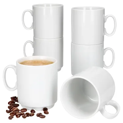 Produktbild von 6er Set Event Kaffeebecher 250ml weiß Porzellan-Tassen stapelbar