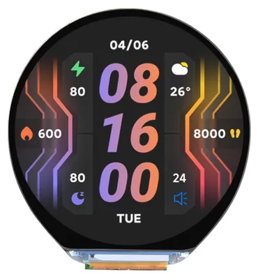 Productafbeelding van ESP32-S3 ontwikkelingsbord met een rond capacitief LCD-scherm van 1,46 inch. Het bord beschikt over een ESP32-chip met een IPS-scherm met een resolutie van 412x412 pixels en ondersteunt WiFi en Bluetooth. Het bord ondersteunt ook diverse randapparatuur
