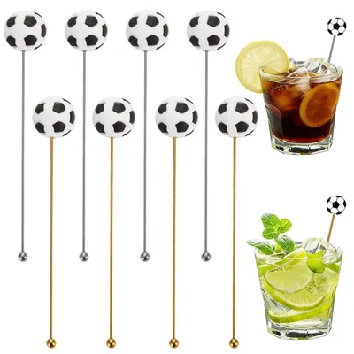 Productafbeelding van Koffieroomstokjes, cocktailroerstaafjes, 8 stuks, roestvrij staal, thema: voetbal