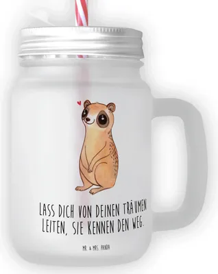 Produktbild von Mr. & Mrs. Panda Cocktailglas Plumplori Glücklich - Transparent - Geschenk, Glas, Lustige Sprüche, Mit Strohhalm, Trinkgefäß, deckel, Glück, Niedlich, Trinkglas