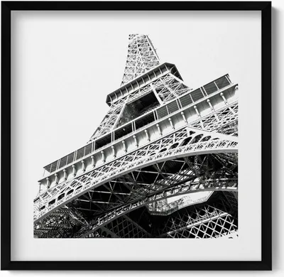 Produktbild von Schwarz-weißer Eiffelturm in Paris– Wandbild mit Rahmen – Gerahmtes Bild  – Wanddekoration – 50x50 cm –  Schwarz Rahmen