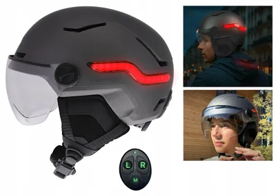 Image de Casque LED avec clignotants et feu stop + télécommande pour trottinette, vélo ou scooter, taille M (55-58 cm) / UMHELMLED3M