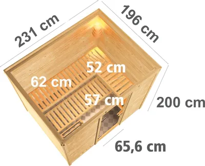 Produktbild von Karibu Sauna Innensauna Sonara Fronteinstieg ohne Zubehör 231x195x200 cm ohne Dachkranz mit Energiespartür