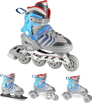 Produktbild von Nils Extreme Inline Skates 4in1 - Schlittschuhe für Kinder und Erwachsene - Rollerblades mit ACEB7-Lager - Verstellbare 29-33 - Blau und Grau - NH18192