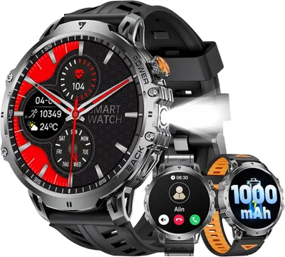 LIGE Militär Smartwatch Herren 1,85" HD Touchscreen, 1000 mAh Akku, 110+ Sportmodi, Herz-/Schlaftracking, IP68 Wasserdicht, 2 Armbänder iOS/Android