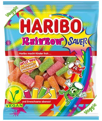Produktbild von Haribo Rainbow, Gummibärchen, 160 g, Apfel, Brombeeren, Erdbeere, Mehrfarbig, 1615 kJ, 381 kcal