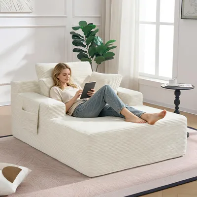 Produktbild von Cordstoff-Dreisitzer-Sofa, montagefrei, weiche Rückenkissen, 110 x 70 x 150 cm, Beige