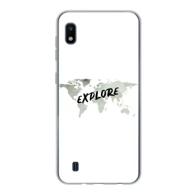 Produktbild von MuchoWow® Handyhülle Schutzhülle Hülle für Samsung Galaxy A10 Weltkarte - Grau - Zitat Silikon Softcase Handy Hülle - Schutzhülle