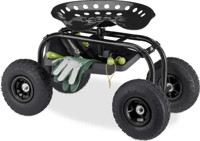 Produktbild von Relaxdays Rollsitz, für Garten & Werkstatt, 150kg, höhenverstellbar 48-56 cm, fahrbarer Gartensitz mit 4 Rädern, schwarz