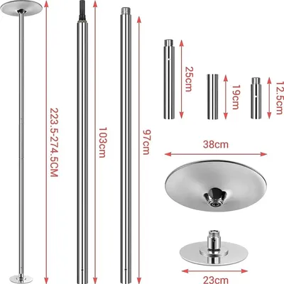 Obrázek produktu pro Tyč na pole dance – Tyč pro tanec na tyči – Fitness tyč – Tyč pro akrobatické prvky – Nastavitelná výška 2,35–2,74 m